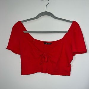 Red Ribbed Crop Top with keyhole tie front size small